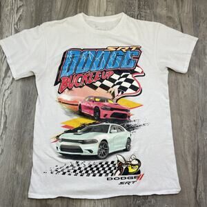 Dodge Tshirt M White SRT Buckle Up Blue Red Graphic Shirt Mens Medium